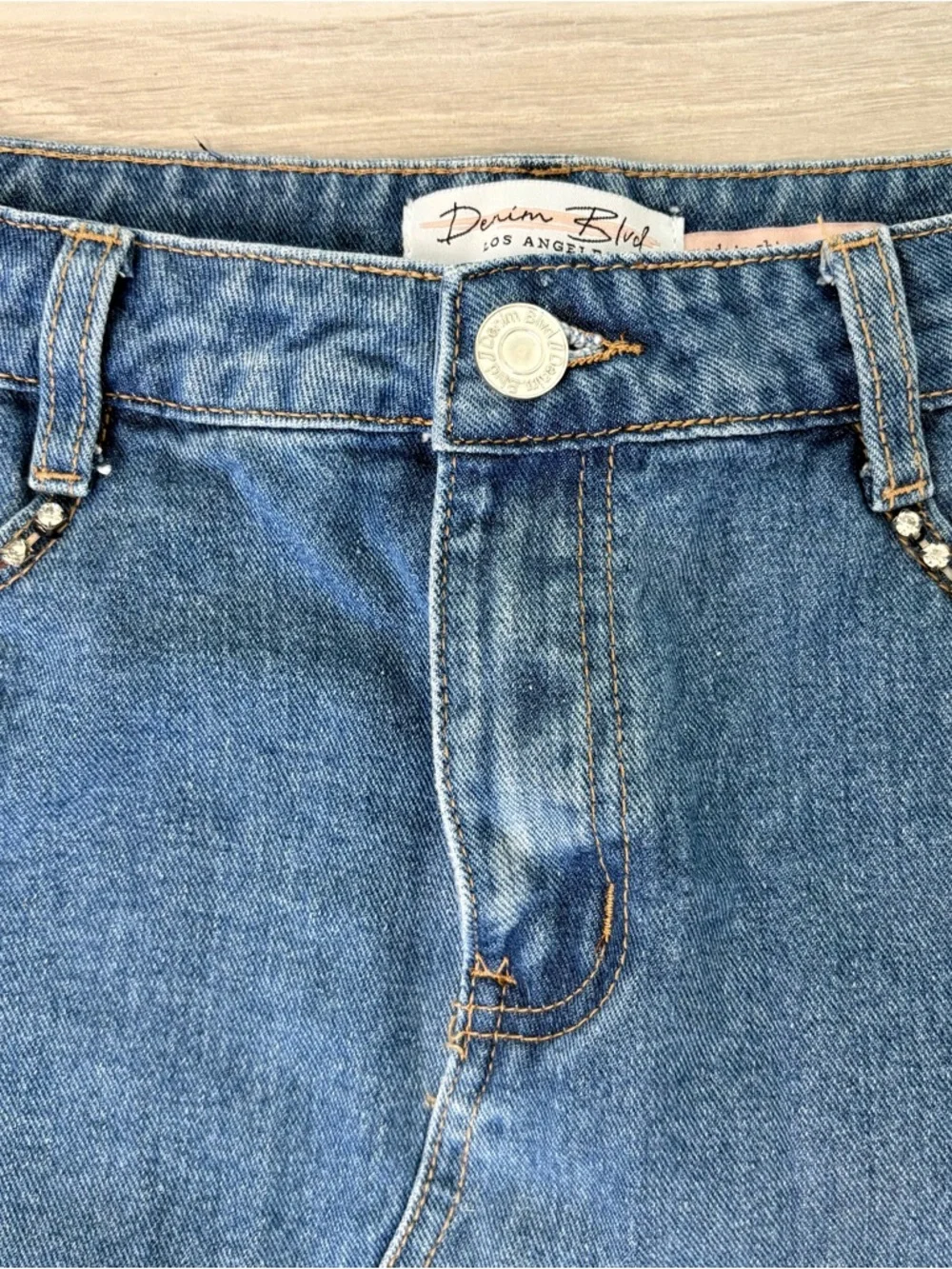Denim Blue Rhinestone Mini Skirt - Picture 4 of 7